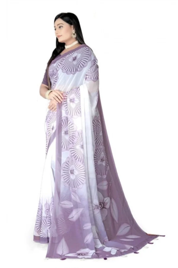 Women's Georgette Floral Printed Saree With Unstitched Blouse 5.5Mtr (Lavender)