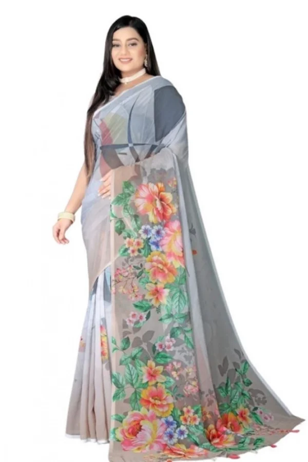 Women's Georgette Floral Printed Saree With Unstitched Blouse 5.5Mtr (Grey)
