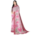Women's Georgette Floral Printed Saree With Unstitched Blouse 5.5Mtr (Rose Pink) - Image 4
