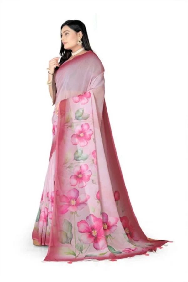 Women's Georgette Floral Printed Saree With Unstitched Blouse 5.5Mtr (Rose Pink)