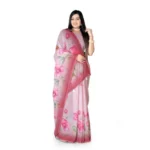 Women's Georgette Floral Printed Saree With Unstitched Blouse 5.5Mtr (Rose Pink) - Image 2