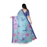 Women's Georgette Floral Printed Saree With Unstitched Blouse 5.5Mtr (Blue) - Image 4