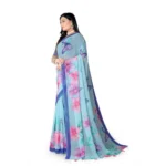 Women's Georgette Floral Printed Saree With Unstitched Blouse 5.5Mtr (Blue) - Image 3