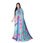 Women's Georgette Floral Printed Saree With Unstitched Blouse 5.5Mtr (Blue) - Image 2