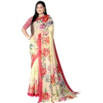 Women's Georgette Floral Printed Saree With Unstitched Blouse 5.5Mtr (Yellow)