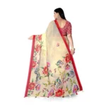 Women's Georgette Floral Printed Saree With Unstitched Blouse 5.5Mtr (Yellow) - Image 4