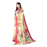 Women's Georgette Floral Printed Saree With Unstitched Blouse 5.5Mtr (Yellow) - Image 3