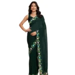 Women's Georgette Printed Saree With Unstitched Blouse 5.5Mtr (Green) - Image 4