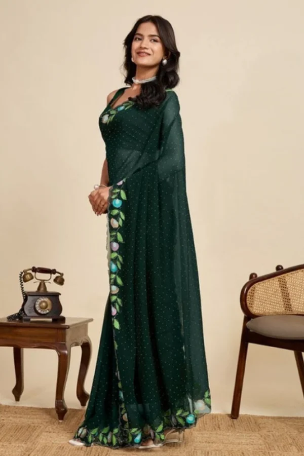 Women's Georgette Printed Saree With Unstitched Blouse 5.5Mtr (Green)