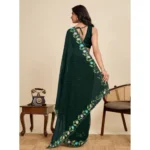 Women's Georgette Printed Saree With Unstitched Blouse 5.5Mtr (Green) - Image 3