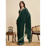 Women's Georgette Printed Saree With Unstitched Blouse 5.5Mtr (Green) - Image 2