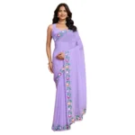Women's Georgette Printed Saree With Unstitched Blouse 5.5Mtr (Lavender) - Image 4