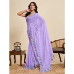 Women's Georgette Printed Saree With Unstitched Blouse 5.5Mtr (Lavender)