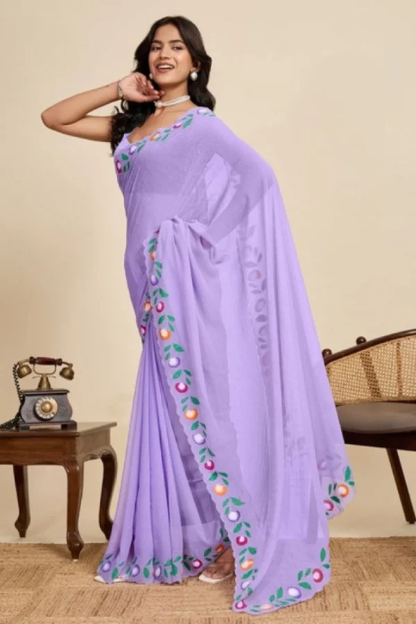 Women's Georgette Printed Saree With Unstitched Blouse 5.5Mtr (Lavender)