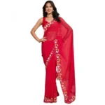 Women's Georgette Printed Saree With Unstitched Blouse 5.5Mtr (Red) - Image 3