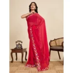 Women's Georgette Printed Saree With Unstitched Blouse 5.5Mtr (Red)