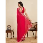 Women's Georgette Printed Saree With Unstitched Blouse 5.5Mtr (Red) - Image 2
