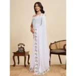 Women's Georgette Printed Saree With Unstitched Blouse 5.5Mtr (White)