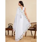 Women's Georgette Printed Saree With Unstitched Blouse 5.5Mtr (White) - Image 3