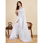 Women's Georgette Printed Saree With Unstitched Blouse 5.5Mtr (White) - Image 2