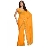 Women's Georgette Printed Saree With Unstitched Blouse 5.5Mtr (Yellow) - Image 4