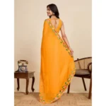 Women's Georgette Printed Saree With Unstitched Blouse 5.5Mtr (Yellow) - Image 3