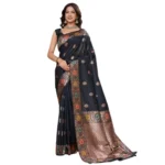 Women's Faux_Banarasi_Silk Woven Saree With Unstitched Blouse 5.5Mtr (Black) - Image 3