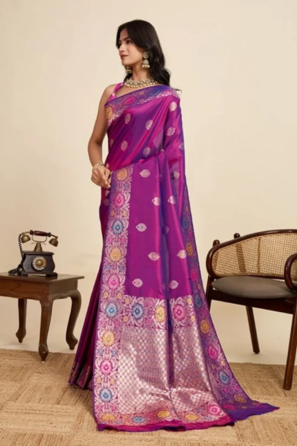 Women's Faux_Banarasi_Silk Woven Saree With Unstitched Blouse 5.5Mtr (Magenta)