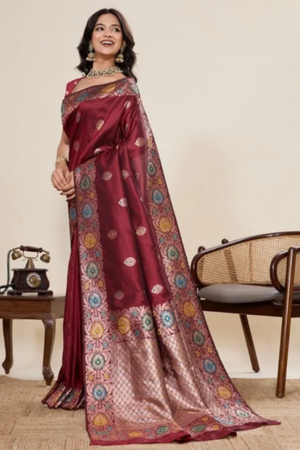 Women's Faux_Banarasi_Silk Woven Saree With Unstitched Blouse 5.5Mtr (Maroon)