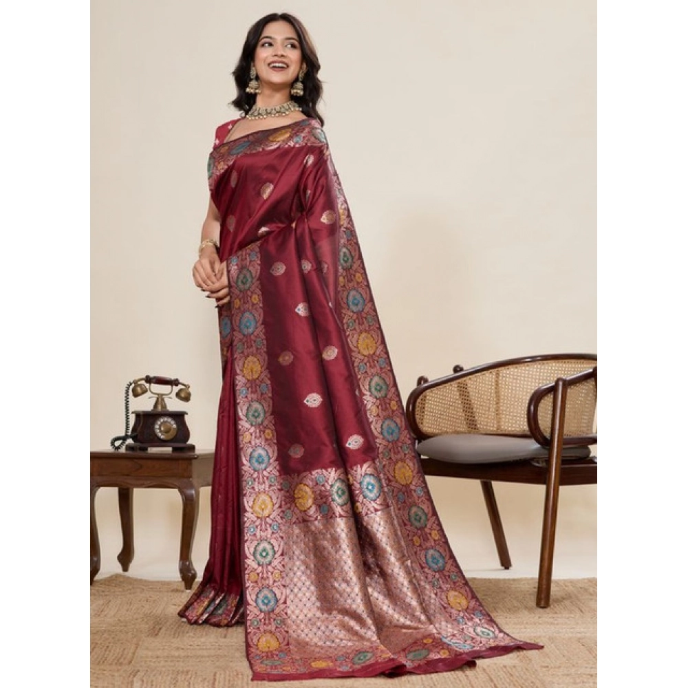 PID-65592-Women-s-Faux-Banarasi-Silk-Woven-Saree-With-Unstitched-Blouse-5-5-Mtr-Maroon-2-1000x1000-1.webp Women's Faux_Banarasi_Silk Woven Saree With Unstitched Blouse 5.5Mtr (Maroon) - Image 1