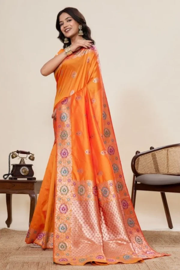 Women's Faux_Banarasi_Silk Woven Saree With Unstitched Blouse 5.5Mtr (Orange)