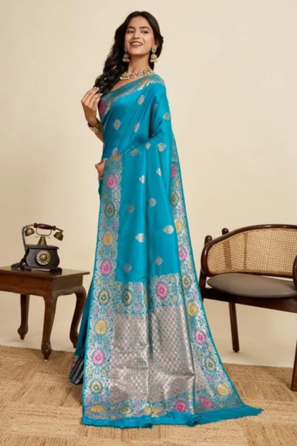 Women's Faux_Banarasi_Silk Woven Saree With Unstitched Blouse 5.5Mtr (Turquoise)