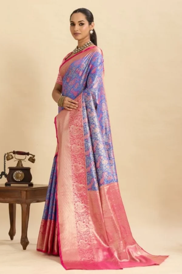 Women's Faux_Banarasi_Silk Woven Saree With Unstitched Blouse 5.5Mtr (Blue)