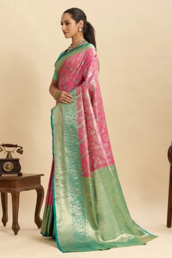 Women's Faux_Banarasi_Silk Woven Saree With Unstitched Blouse 5.5Mtr (Pink)