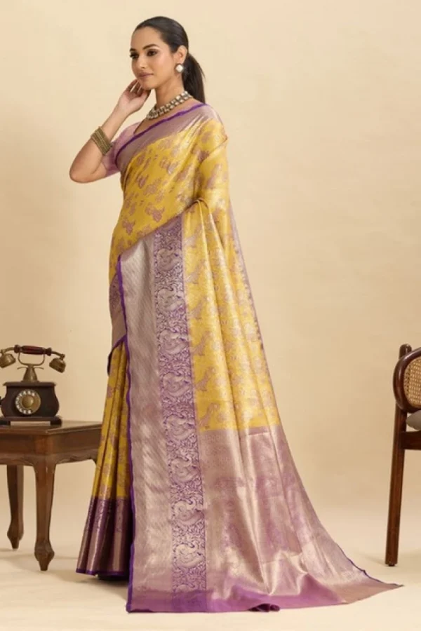 Women's Faux_Banarasi_Silk Woven Saree With Unstitched Blouse 5.5Mtr (Yellow)