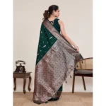 Women's Jacquard Woven Saree With Unstitched Blouse 5.5Mtr (Green) - Image 3