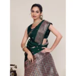 Women's Jacquard Woven Saree With Unstitched Blouse 5.5Mtr (Green) - Image 2