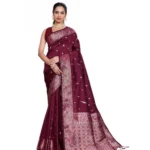 Women's Jacquard Woven Saree With Unstitched Blouse 5.5Mtr (Maroon) - Image 4