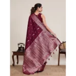 Women's Jacquard Woven Saree With Unstitched Blouse 5.5Mtr (Maroon) - Image 3