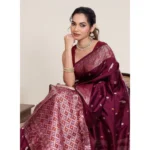 Women's Jacquard Woven Saree With Unstitched Blouse 5.5Mtr (Maroon) - Image 2