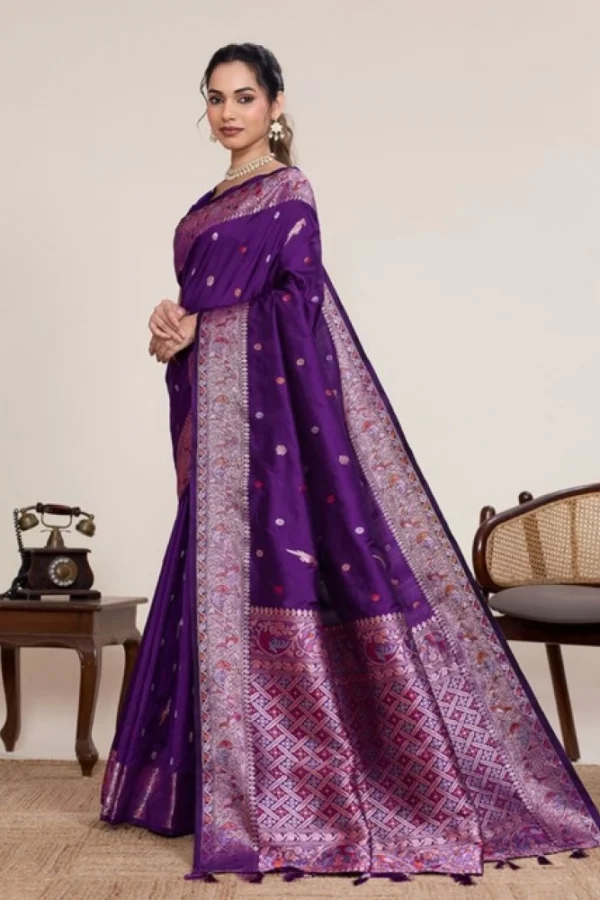 Women's Jacquard Woven Saree With Unstitched Blouse 5.5Mtr (Purple)
