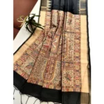 Women's Tussar Silk Madhubani Saree With Unstitched Blouse 5.5Mtr (Black) - Image 4