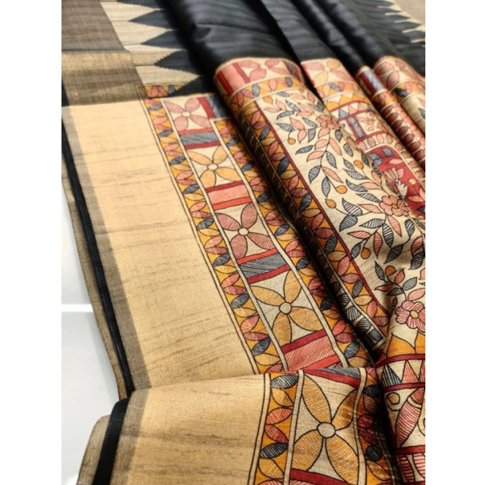 PID-65621-Generic-Women-S-Tussar-Silk-Madhubani-Saree-With-Unstitched-Blouse-5-5-Mtr-Black-2-1000x1000-1.webp Women's Tussar Silk Madhubani Saree With Unstitched Blouse 5.5MtrĀ (Black) - Image 1