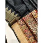Women's Tussar Silk Madhubani Saree With Unstitched Blouse 5.5Mtr (Black) - Image 2