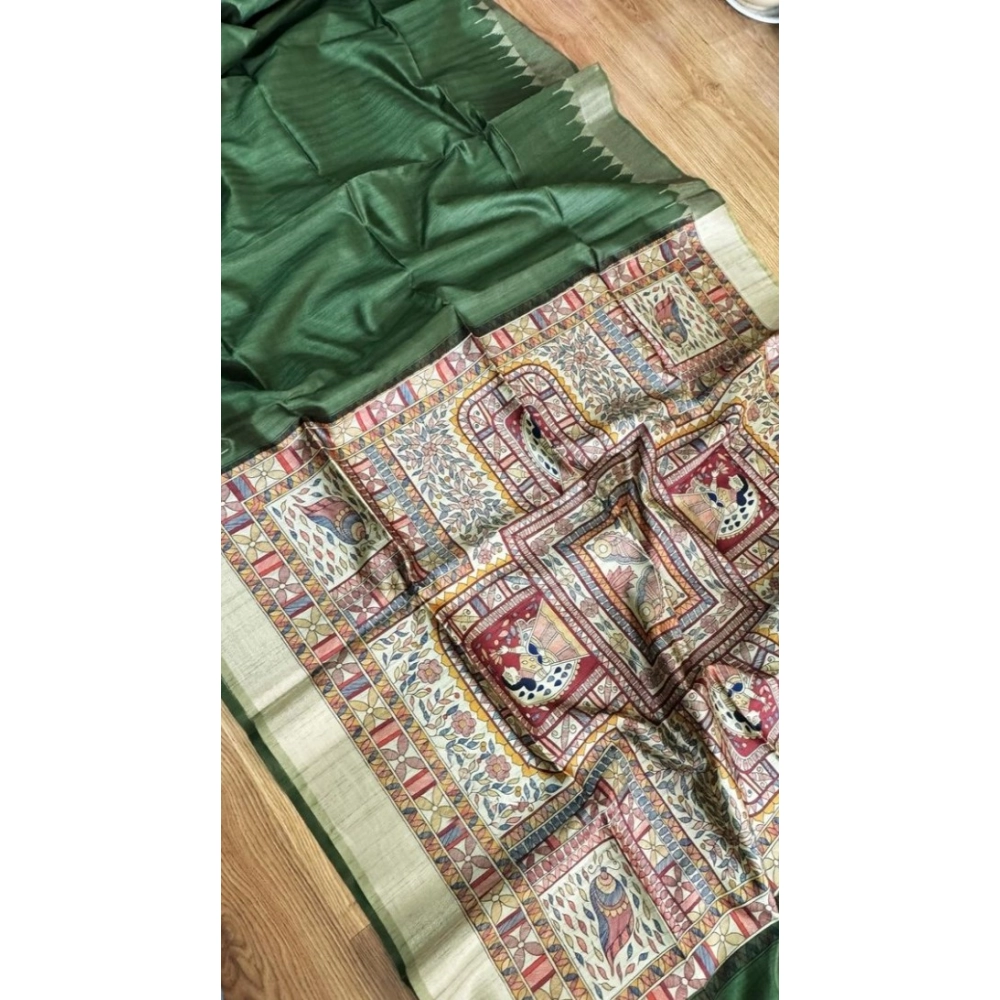 PID-65624-Generic-Women-S-Tussar-Silk-Madhubani-Saree-With-Unstitched-Blouse-5-5-Mtr-Green-2-1000x1000-1.webp Women's Tussar Silk Madhubani Saree With Unstitched Blouse 5.5Mtr (Green) - Image 1