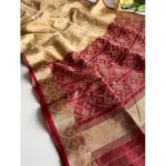 Women's Raw Silk Ikkat Saree With Unstitched Blouse 5.5Mtr (Beige) - Image 3