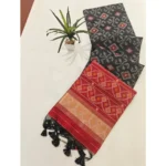 Women's Raw Silk Ikkat Saree With Unstitched Blouse 5.5Mtr (Black) - Image 4