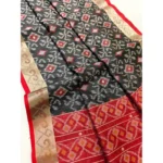 Women's Raw Silk Ikkat Saree With Unstitched Blouse 5.5Mtr (Black) - Image 3