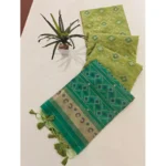 Women's Raw Silk Ikkat Saree With Unstitched Blouse 5.5Mtr (Green) - Image 4