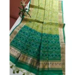 Women's Raw Silk Ikkat Saree With Unstitched Blouse 5.5Mtr (Green)
